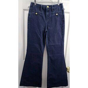 Pilcro & Letterpress Superscript Hi Rise Flare Leg Dark Wash Denim Jean 27